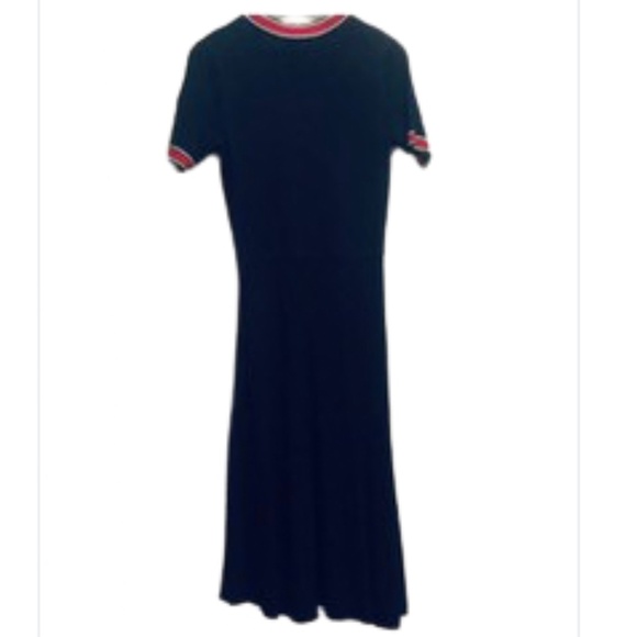 XS Navy Trim V-Neck Knit Midi Dress - Picture 9 of 10